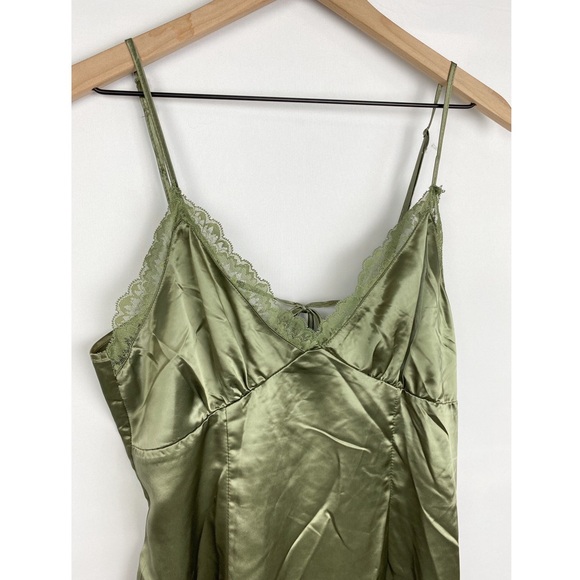 H&M Silky Lace Tie Back Mini Dress, Olive Green - Size M - Picture 5 of 8
